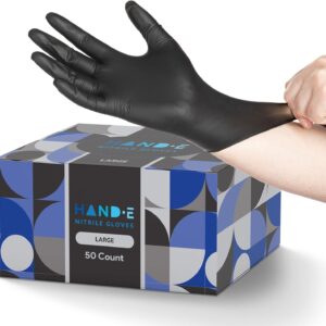 Hand-E Touch Black Nitrile Disposable Gloves Large, 50 Count