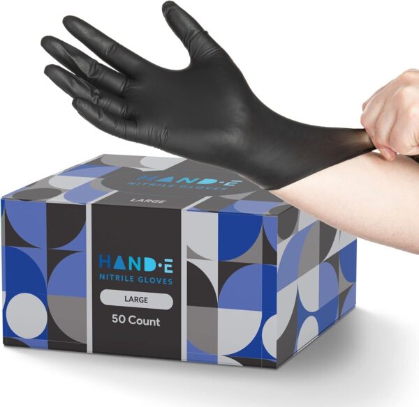 Hand-E Touch Black Nitrile Disposable Gloves Large, 50 Count