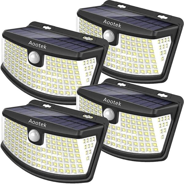 (Back Button 4-Pack) Aootek New Solar Motion Sensor Lights 120 LEDs with Lights Reflector