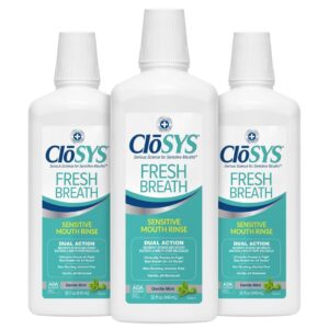 32 Oz (Pack of 3) CloSYS Fresh Breath Sensitive Mouthwash, Gentle Mint