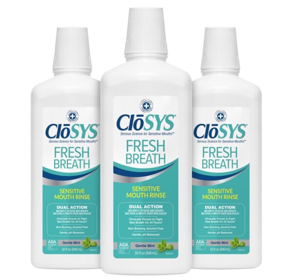 32 Oz (Pack of 3) CloSYS Fresh Breath Sensitive Mouthwash, Gentle Mint