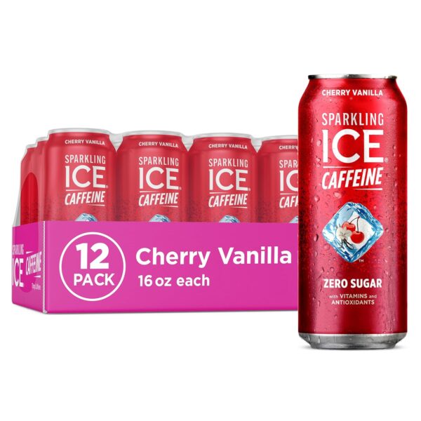 16 fl oz Cans (Pack Of 12) ,Sparkling Ice Caffeine Cherry Vanilla Sparkling Water with Caffeine  w/S&S
