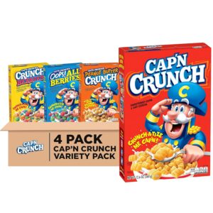 Quaker Cap'n Crunch Breakfast Cereal, 4 Flavor Variety Pack, (4 Pack)