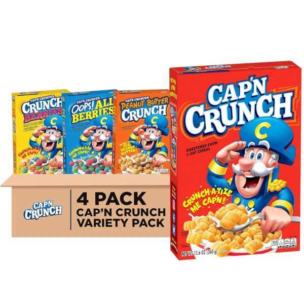 Quaker Cap'n Crunch Breakfast Cereal, 4 Flavor Variety Pack, (4 Pack)