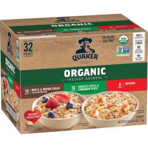 32 Count (Pack of 1) QUAKER Instant Oatmeal, USDA Organic, Non-GMO Project Verified, 3 Flavor Variety Pack, Individual Packets