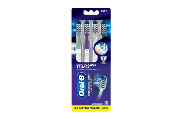 Oral-B CrossAction All In One Toothbrush, Soft, Deep Plaque Removal, 4 count