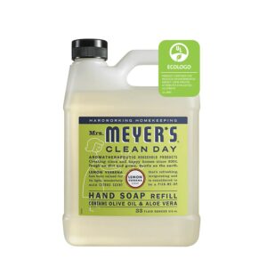 33 oz MRS. MEYER'S CLEAN DAY Liquid Hand Soap Refill, Cruelty Free and Biodegradable Formula, Lemon Verbena Scent