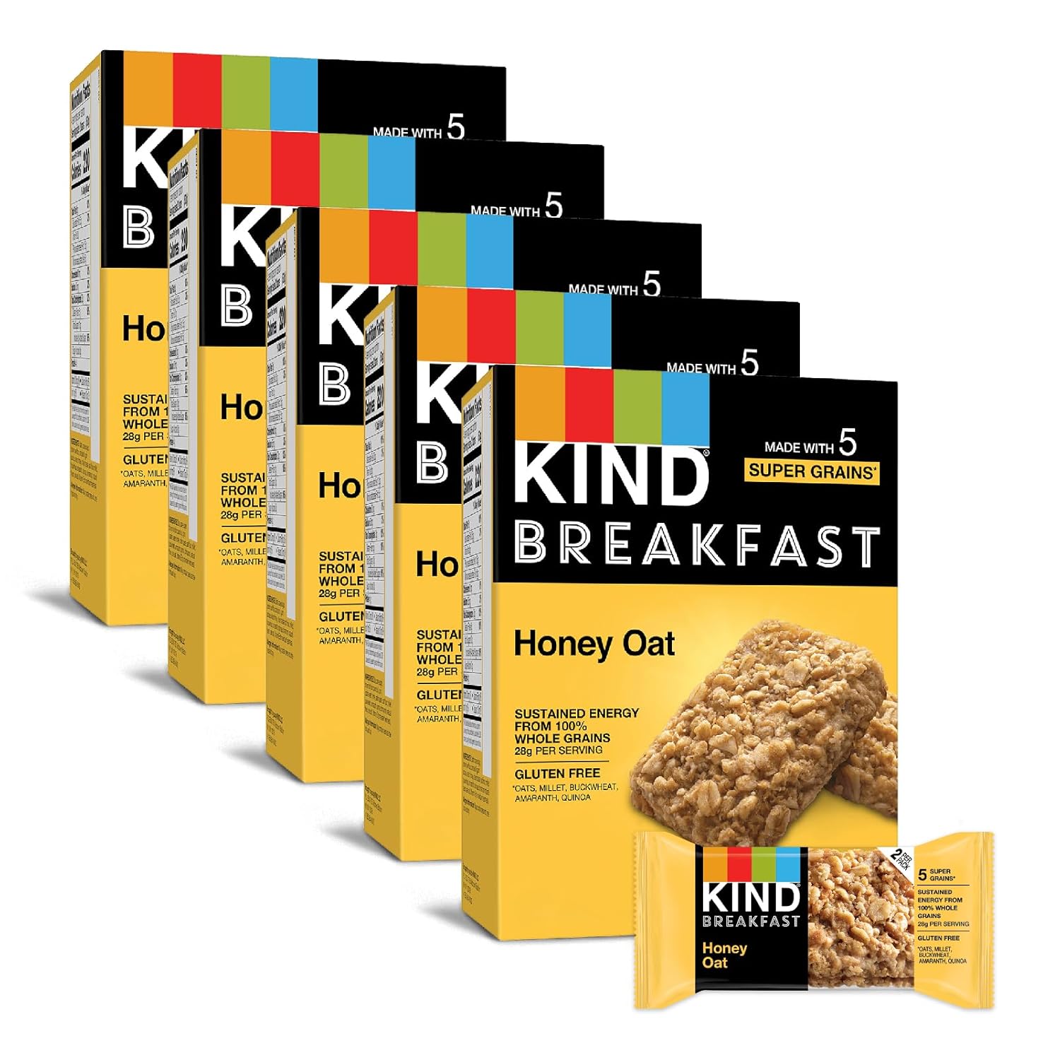 1.76 Oz 30 Count KIND Breakfast Bars / Snack Bars, Honey Oat, Gluten Free Breakfast Bars, 100% Whole Grains