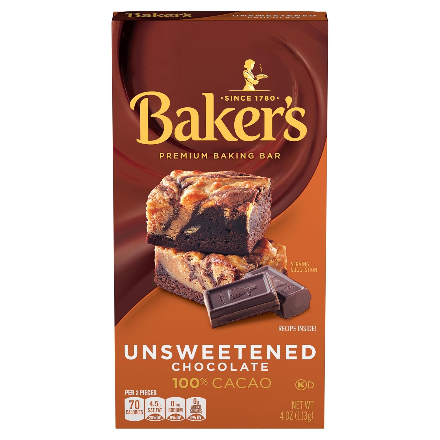 Baker’s Unsweetened Chocolate Premium Baking Bar with 100 % Cacao (4 oz Box)
