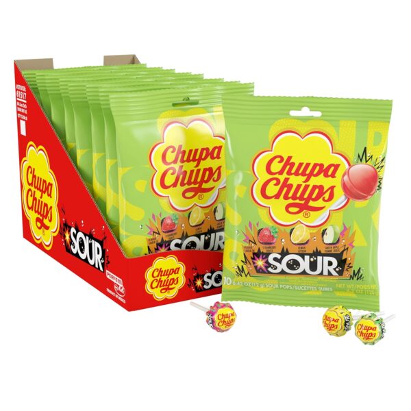4.2 OZ Bag (10 Suckers per Bag - 80 Total) Chupa Chups Sour Fruit Lollipop Assortment