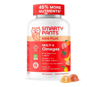60 Count SmartyPants Kids Multivitamin Gummies, Three Fruit Flavors