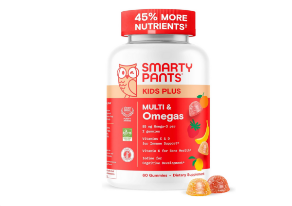 60 Count SmartyPants Kids Multivitamin Gummies, Three Fruit Flavors