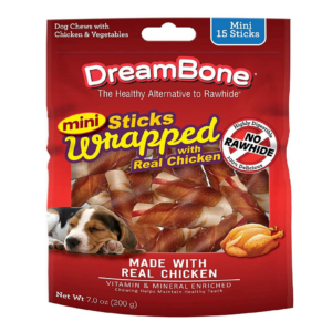 15 Count DreamBone Mini Sticks Wrapped With Real Chicken, Rawhide Free Dog Chew Sticks