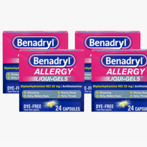 (Pack of 4) Benadryl Liqui-Gels Antihistamine Allergy Medicine & Cold Relief, Dye Free