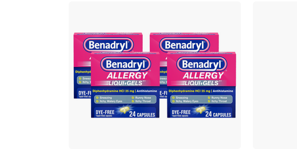 (Pack of 4) Benadryl Liqui-Gels Antihistamine Allergy Medicine & Cold Relief, Dye Free