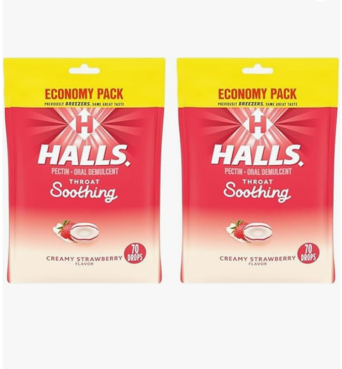 Halls Throat Soothing (Formerly Breezers) Creamy Strawberry Throat Drops (Pack of 2)