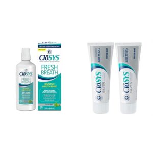 CloSYS Sensitive 32oz Mouthwash & CloSYS Silver 3.4oz Toothpaste for Adults 55+ (Pack of 2) Bundle