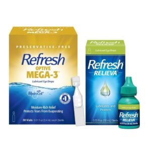 Refresh Optive Mega-3 Lubricant Eye Drops(30 vials) + Relieva Lubricant Eye Drops