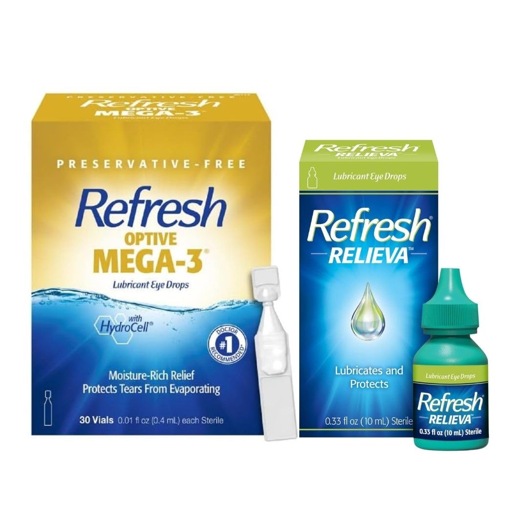 Refresh Optive Mega-3 Lubricant Eye Drops(30 vials) + Relieva Lubricant Eye Drops