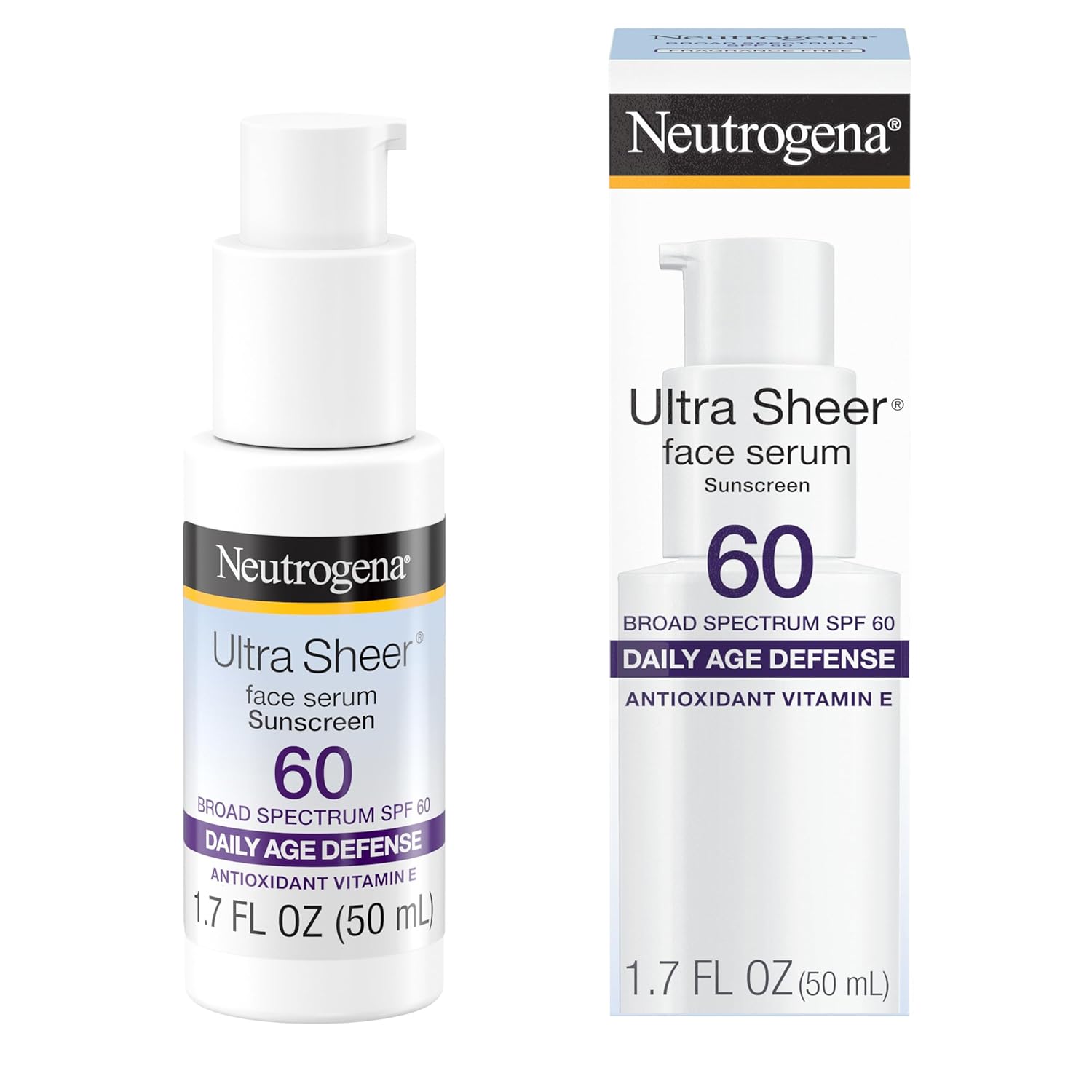 Neutrogena Ultra Sheer Moisturizing Face Serum with Vitamin E & SPF 60, All Day Facial Sunscreen