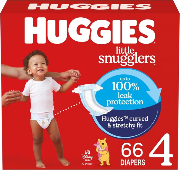 Huggies Size 4 Diapers, Little Snugglers Baby Diapers, Size 4 (22-37 lbs), 66 Count