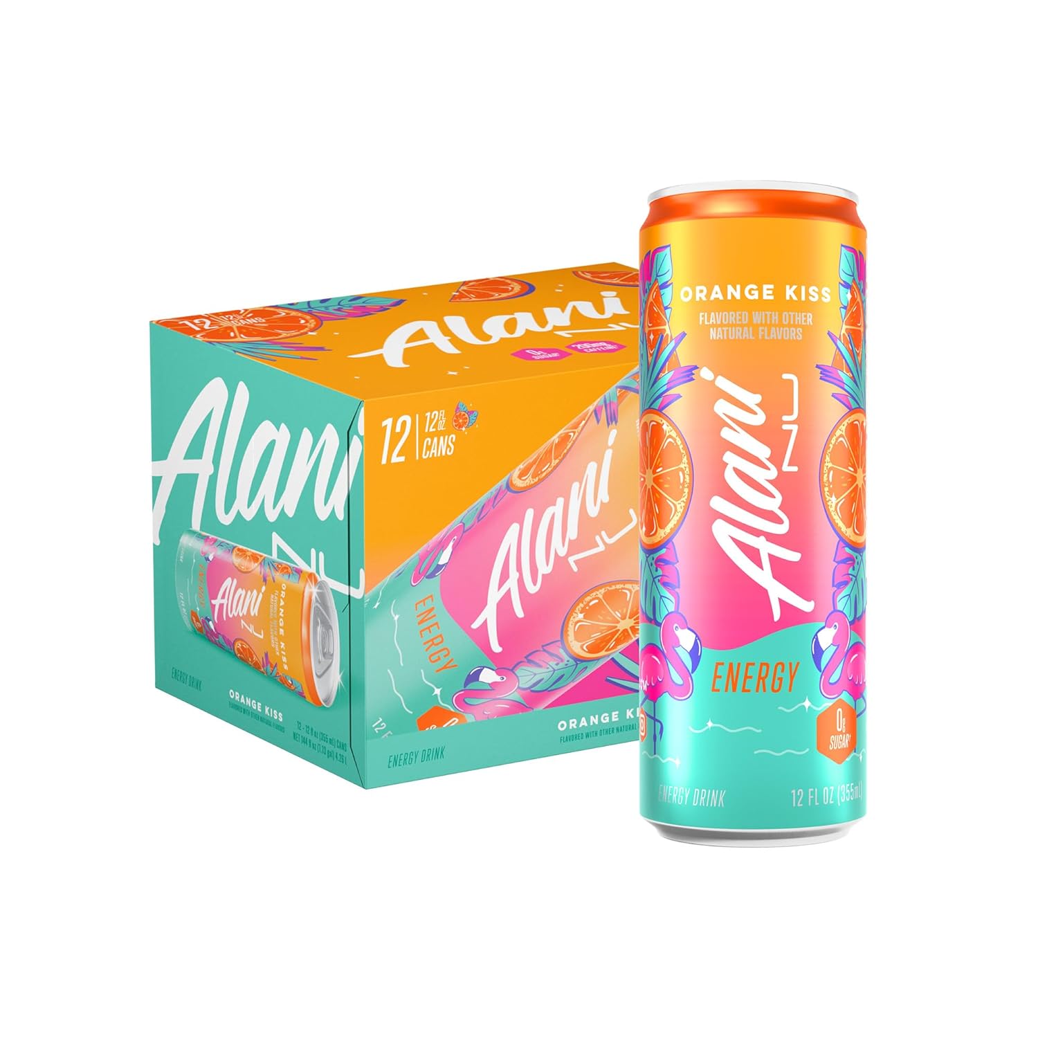 12 Fl Oz Cans, 12 Pack Alani Nu ORANGE KISSSugar Free Low Calorie Energy Drinks