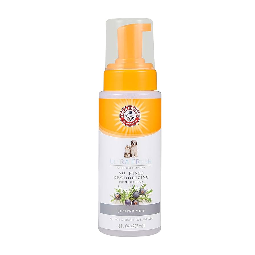 8 Fl Oz Arm & Hammer for Pets Ultra Fresh Dog Deodorizing Foam, Juniper Mist Scent – No Rinse Waterless Dog Shampoo