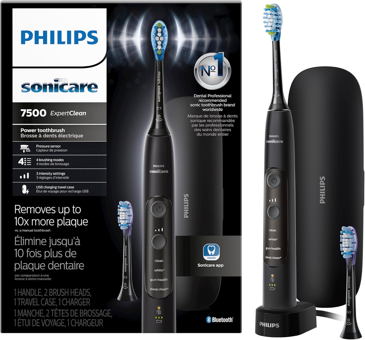 Philips Sonicare ExpertClean 7500 Black, Rechargeable Electric Power Toothbrush [Prime]