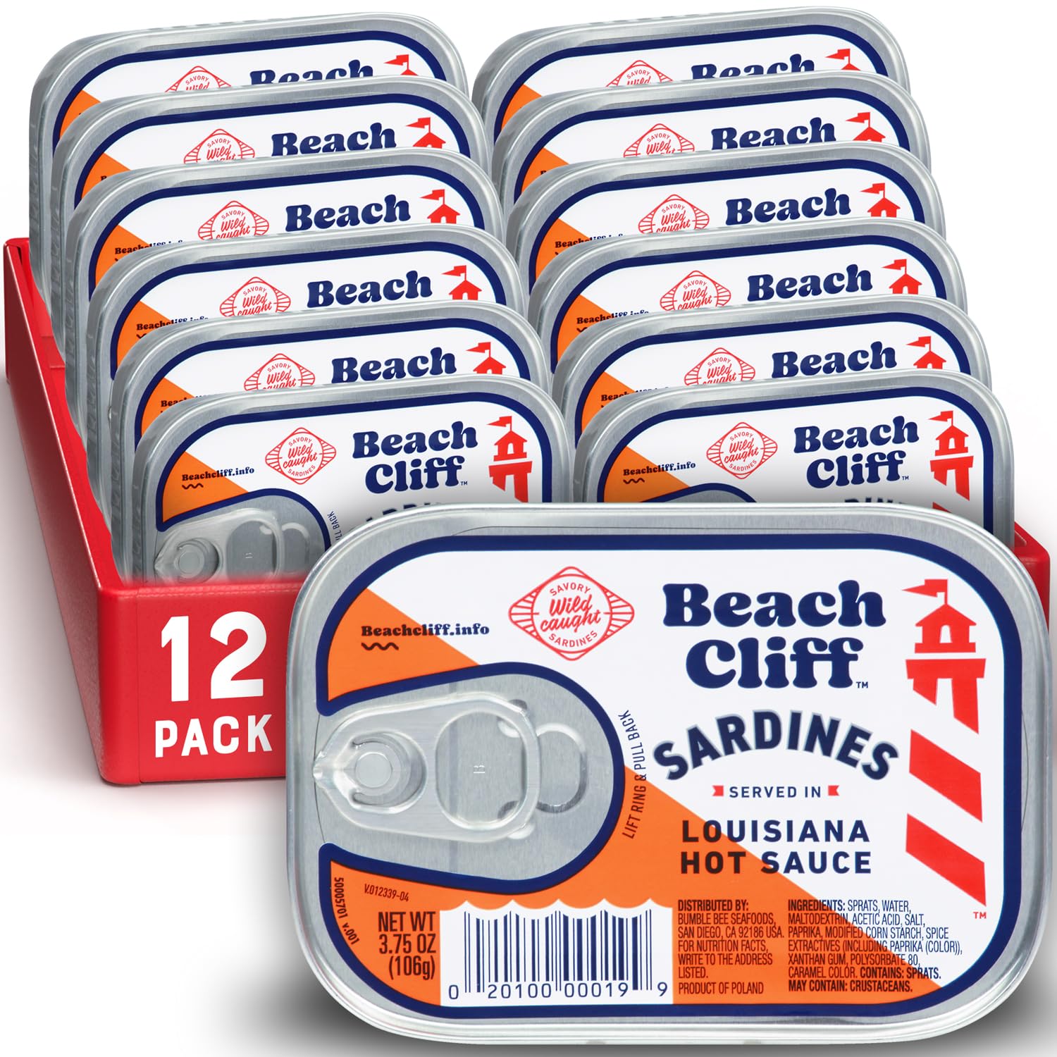 Beach Cliff Wild Caught Sardines in Louisiana Hot Sauce, 3.75 oz Can (Pack of 12 ) w/ S&S