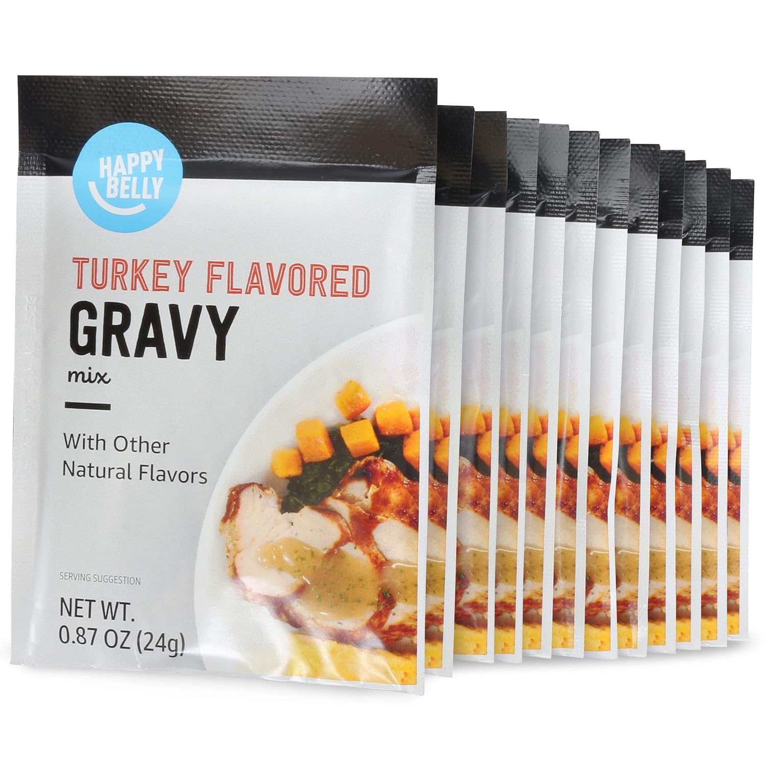 Amazon Brand – Happy Belly Turkey Flavored Gravy Mix, 0.87 ounce each, 12 Count (Pack of 1)