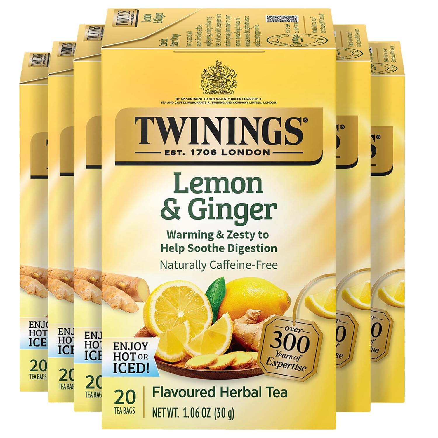 Twinings Lemon & Ginger Herbal Tea Individually Wrapped Bags, 20 Count (Pack of 6)