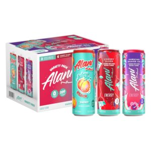 12 Fl Oz Cans, 12 Pack Alani Nu VARIETY PACK CHERRY SLUSH, JUICY PEACH, HAWAIIAN SHAVED ICE Sugar Free