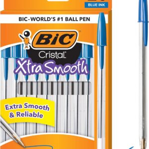 BIC Cristal Xtra Smooth Ballpoint Pen, Medium Point (1.0mm), Blue, 10-Count