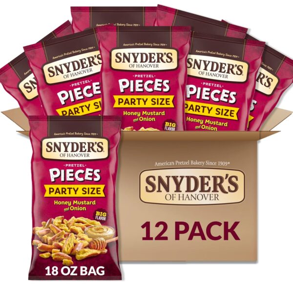 Snyder's of Hanover Pretzel Pieces, Honey Mustard and Onion, Party Size 18 Oz (Pack of 12)