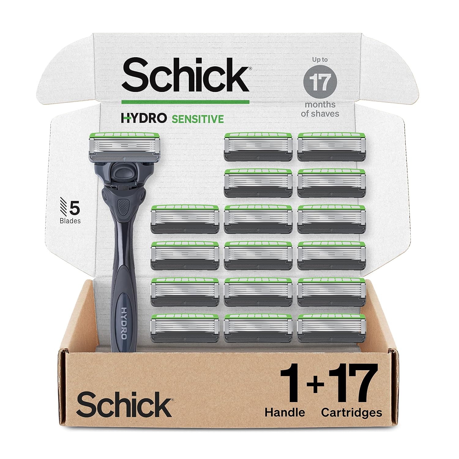 Schick Hydro Sensitive Razors for Men,1 Mens Razor Handle with 17 Razor Blades Refills
