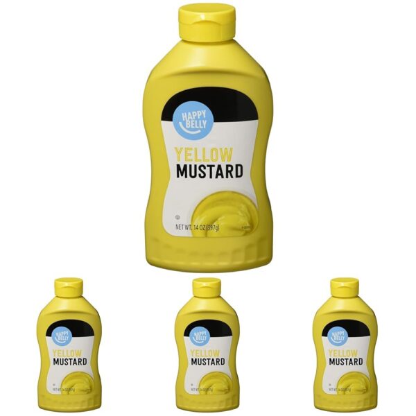 Amazon Brand Happy Belly Yellow Mustard, Kosher, 14 Oz (Pack of 4)