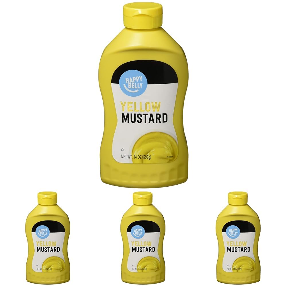 Amazon Brand Happy Belly Yellow Mustard, Kosher, 14 Oz (Pack of 4)