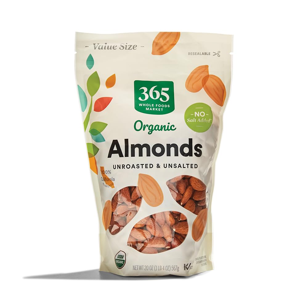 365 by Whole Foods Market Almonds Unroasted Unsalted Value Size Organic, 20 Ounce [Prime]