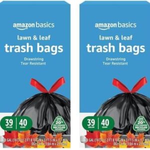 Amazon Basics Lawn & Leaf Drawstring Trash Bags, 39 Gallon, 40 Count, Pack of 2