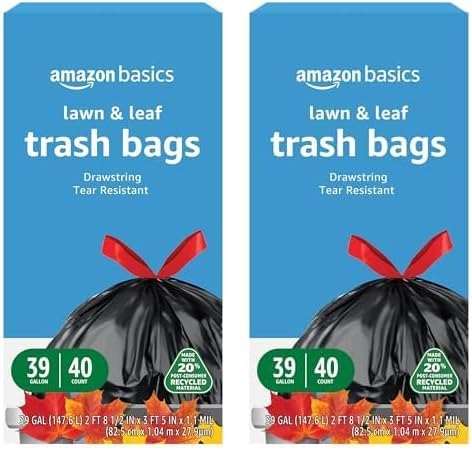 Amazon Basics Lawn & Leaf Drawstring Trash Bags, 39 Gallon, 40 Count, Pack of 2