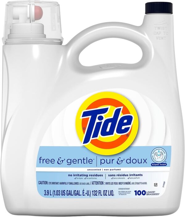 Tide Free & Gentle Liquid Laundry Detergent, 107 loads 154 fl oz, HE Compatible