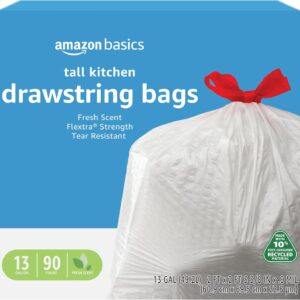 90 Count Amazon Basics 13 Gallon Flextra Strength Tall Kitchen Drawstring Trash Bags