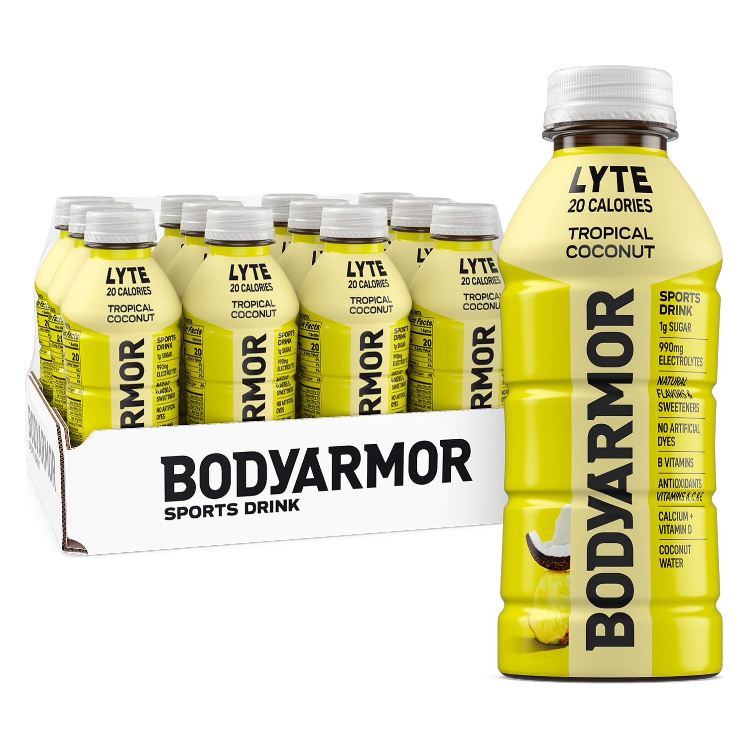 16 Fl Oz (Pack of 12) BODYARMOR LYTE Sports Drink Low-Calorie Sports Beverage, Tropical Coconut
