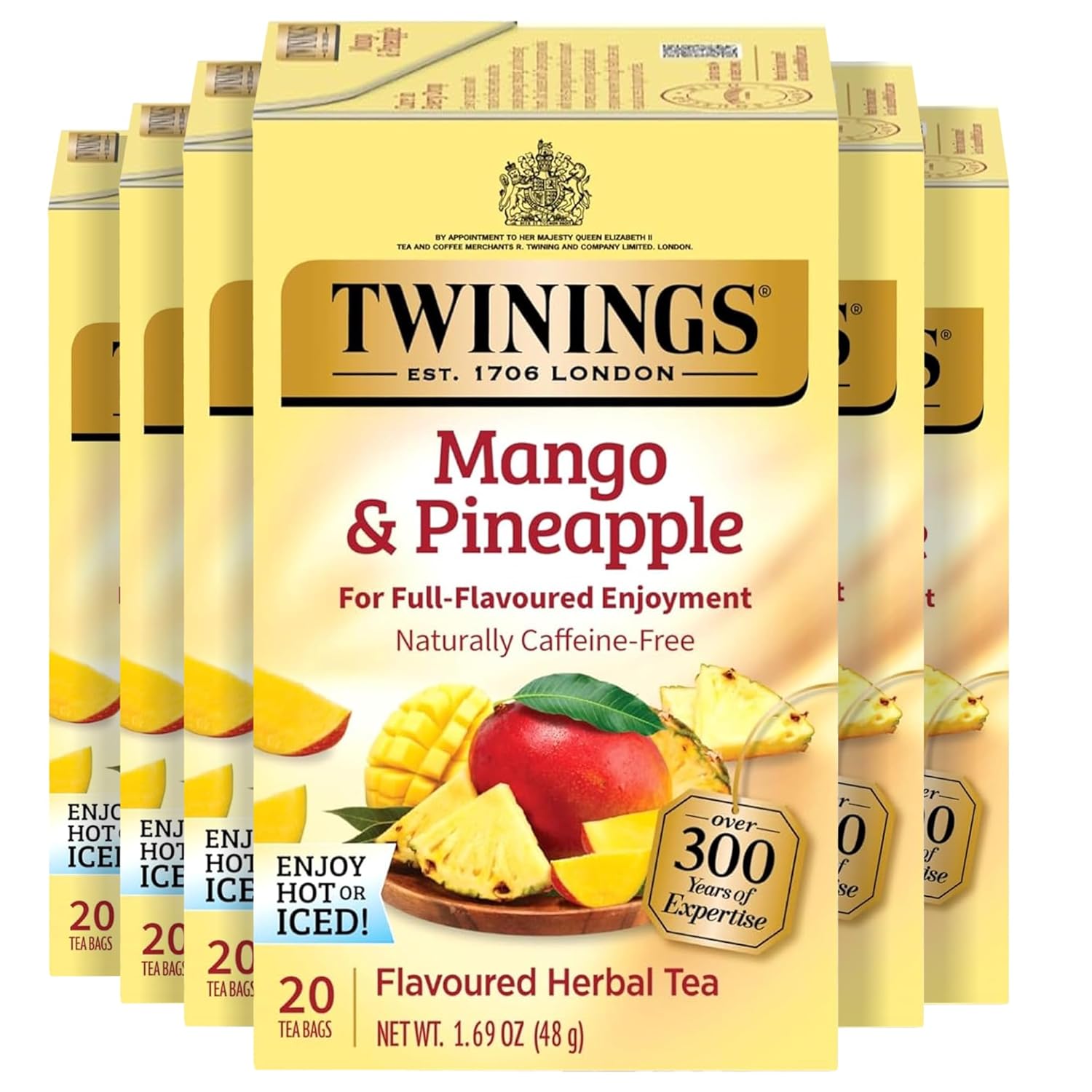 20 Count (Pack of 6) Twinings Mango & Pineapple Herbal Tea Individually Wrapped Bags