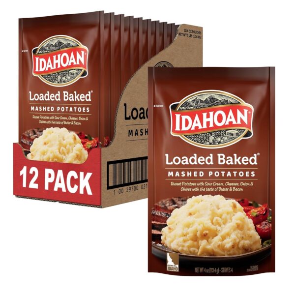 Idahoan Applewood Smoked Bacon Mashed Potatoes, 4 servings per bag, 4 ounce (Pack of 12)