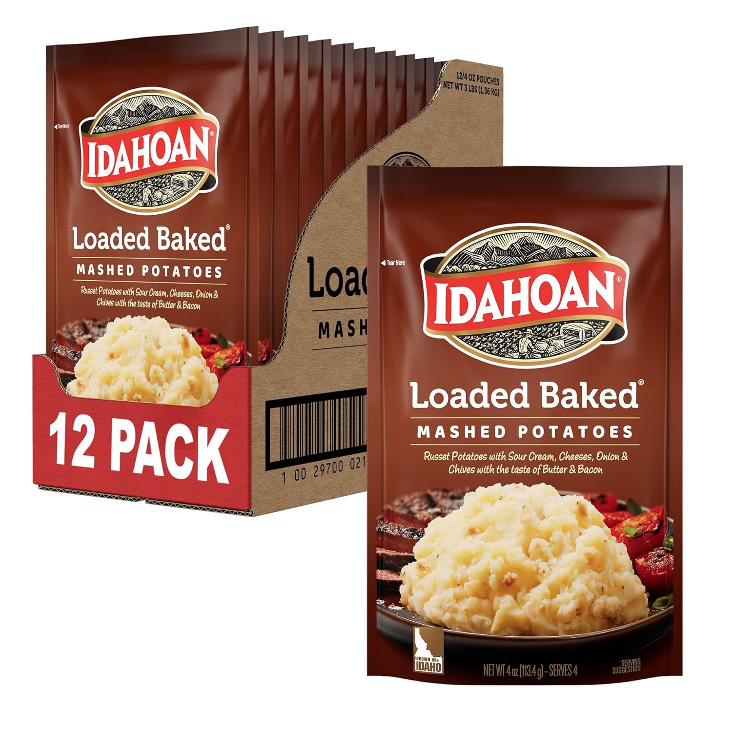 Idahoan Applewood Smoked Bacon Mashed Potatoes, 4 servings per bag, 4 ounce (Pack of 12)