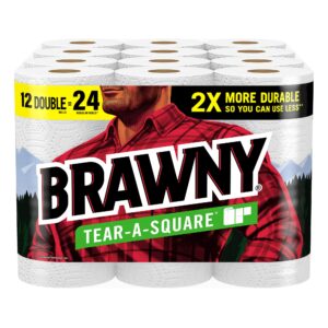 100 sheet (Pack of 12) Brawny Tear-A-Square Paper Towels, 12 Double Rolls = 24 Regular Rolls