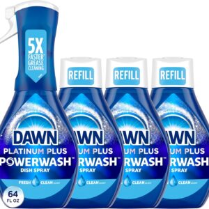 1 Spray (16oz) + 3 Refills (16oz each)(Pack of 4) Dawn Platinum Powerwash Dish Spray, Fresh Scent Bundle