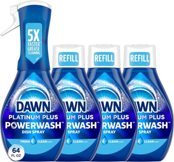 1 Spray (16oz) + 3 Refills (16oz each)(Pack of 4) Dawn Platinum Powerwash Dish Spray, Fresh Scent Bundle