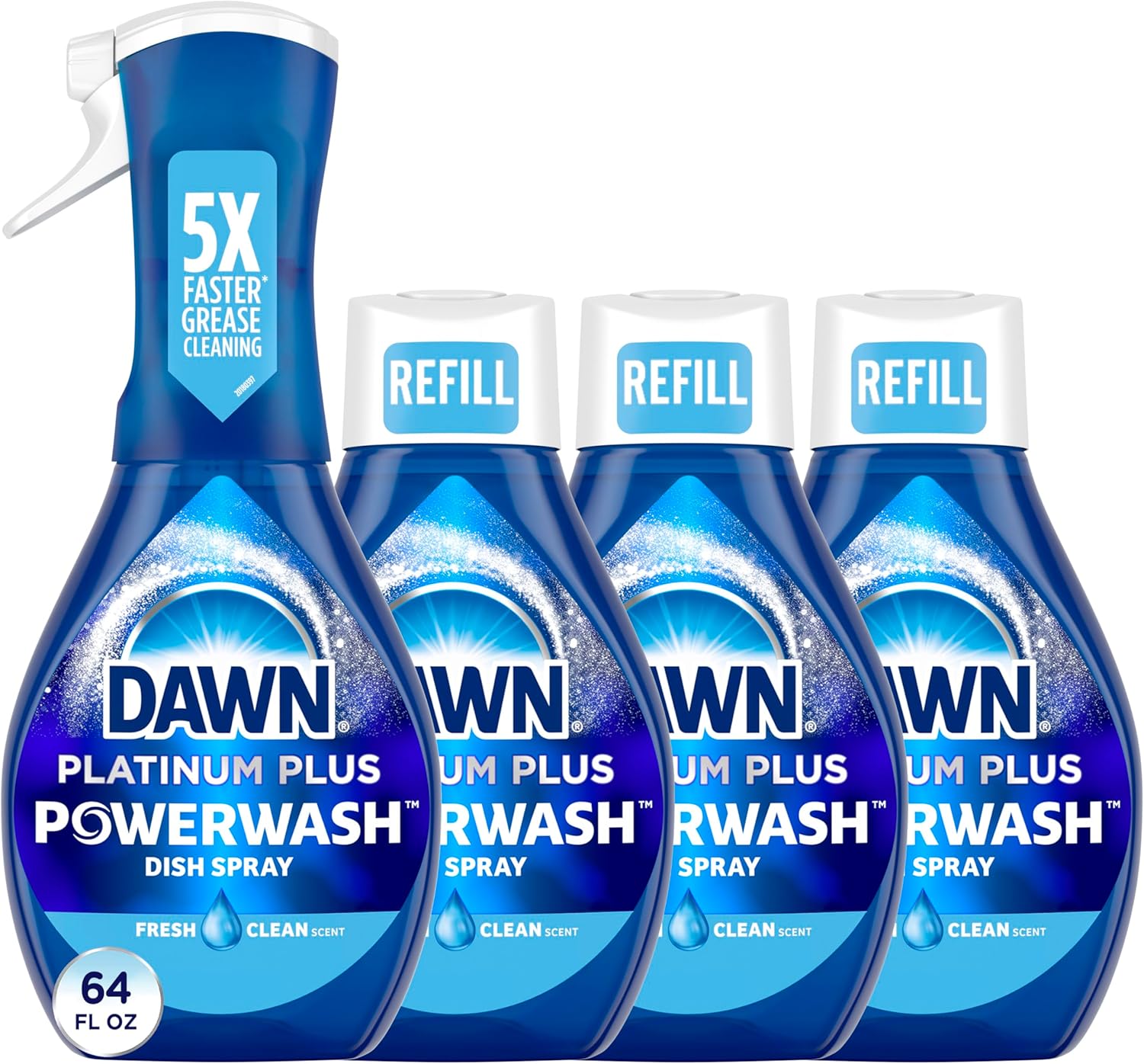 1 Spray (16oz) + 3 Refills (16oz each)(Pack of 4) Dawn Platinum Powerwash Dish Spray, Fresh Scent Bundle